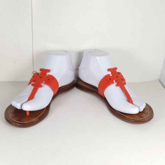 Tory Burch Women's Moore US 7M Corral Leather Slip On Flat Thong Sandals Shoes - Picture 6 of 16